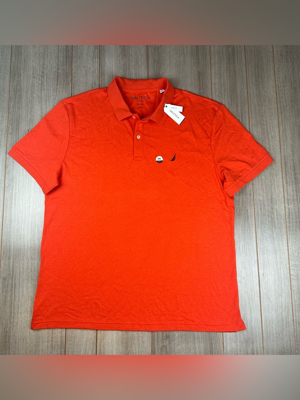 Nautica Polo Shirt 3XL Slim Fit 100% Cotton Knit Orange NEW